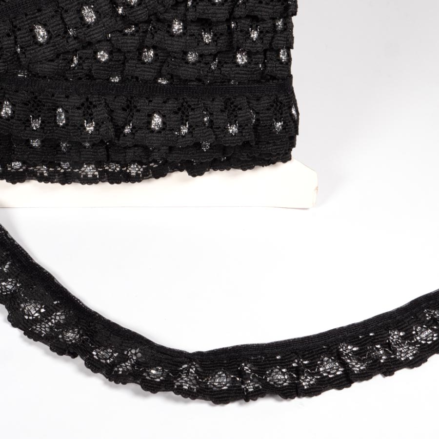 30mm Frilled Lace - 25mts BLACK/SILVER