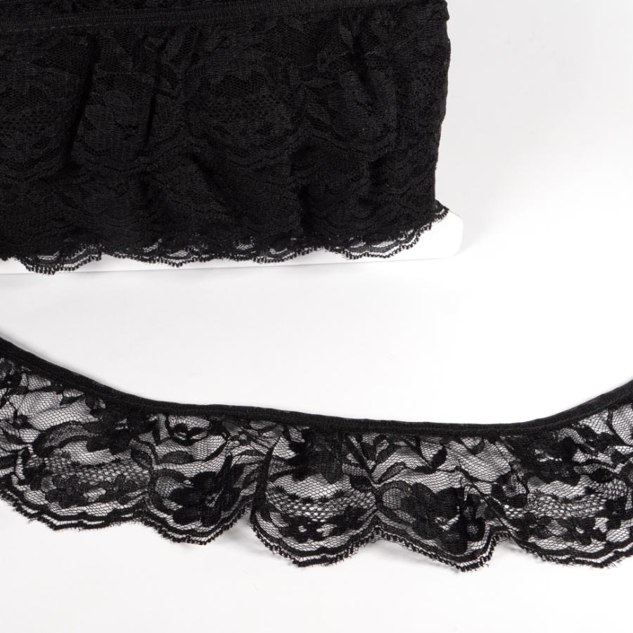 30MM FRILLED LACE BLACK