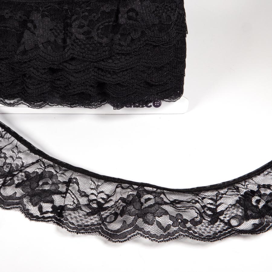 75MM FRILLED LACE BLACK