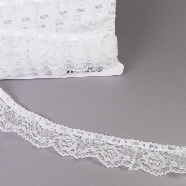 40MM FRILLED LACE WHITE