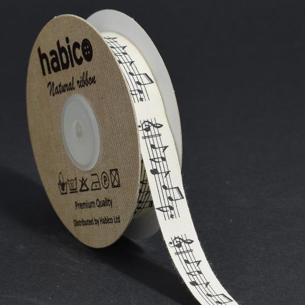 15MM MUSICAL NOTES ON COTTON RIBBON - 15MT