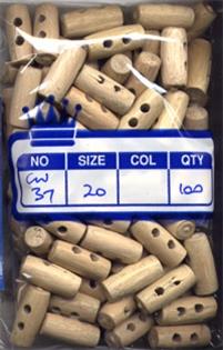 W37 2 HOLE WOODEN TOGGLE 25MM PER 100