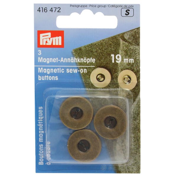 MAGNETIC SEW-ON BUTTONS 19MM ANT BRASS 416472