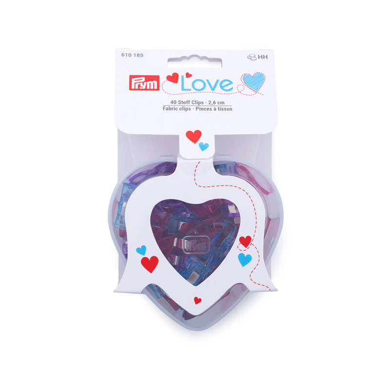 PRYM LOVE FABRIC CLIPS 2.6CM HEARTBOX 610185
